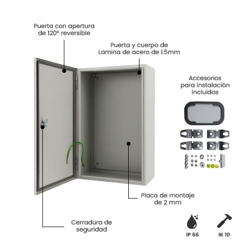 TABLERO METALICO ADOSABLE HERMETICO C/PLACA DE ACERO IP66 1200X800X300MM