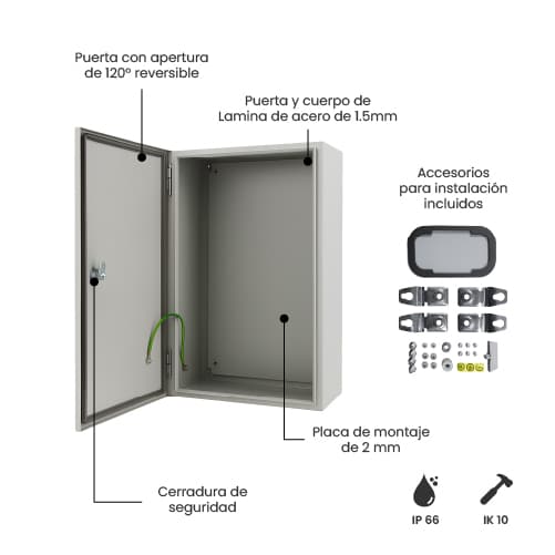 TABLERO METALICO ADOSABLE HERMETICO C/PLACA DE ACERO IP66 1400X1000X300MM