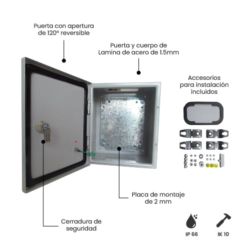 TABLERO METALICO ADOSABLE HERMETICO C/PLACA DE ACERO IP66 300X250X200MM