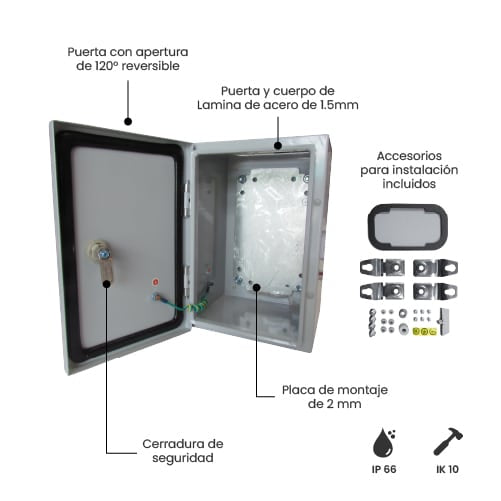 TABLERO METALICO ADOSABLE HERMETICO C/PLACA DE ACERO IP66 300X200X200MM