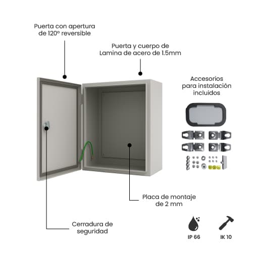TABLERO METALICO ADOSABLE HERMETICO C/PLACA DE ACERO IP66 300X300X200MM