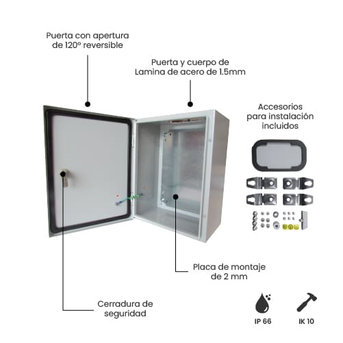 TABLERO METALICO ADOSABLE HERMETICO C/PLACA DE ACERO IP66 400X300X200MM