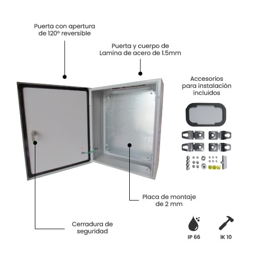 TABLERO METALICO ADOSABLE HERMETICO C/PLACA DE ACERO IP66 500X400X200MM