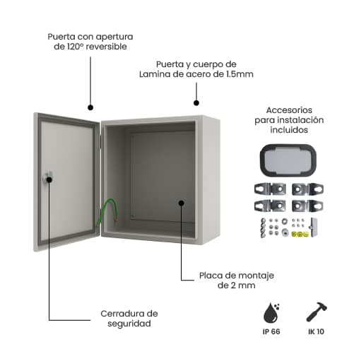TABLERO METALICO ADOSABLE HERMETICO C/PLACA DE ACERO IP66 500X500X150MM