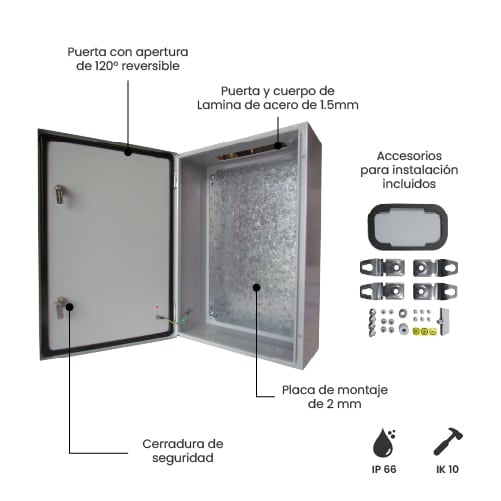 TABLERO METALICO ADOSABLE HERMETICO C/PLACA DE ACERO IP66 600X400X200MM