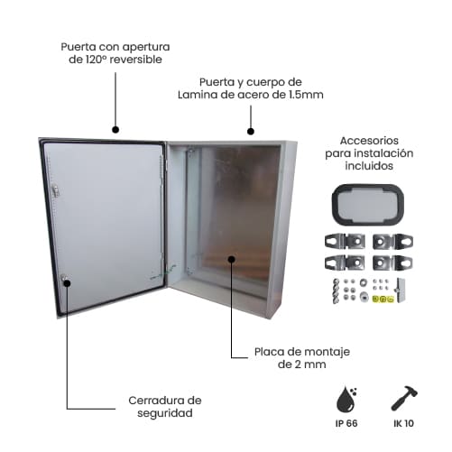 TABLERO METALICO ADOSABLE HERMETICO C/PLACA DE ACERO IP66 800X600X200MM