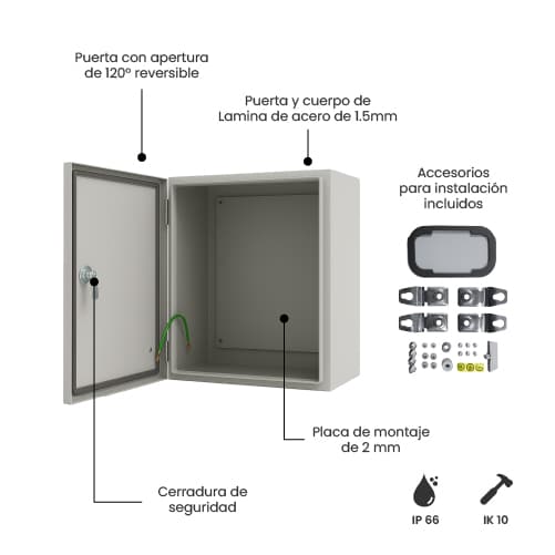 TABLERO METALICO ADOSABLE HERMETICO C/PLACA DE ACERO IP66 800X600X300MM