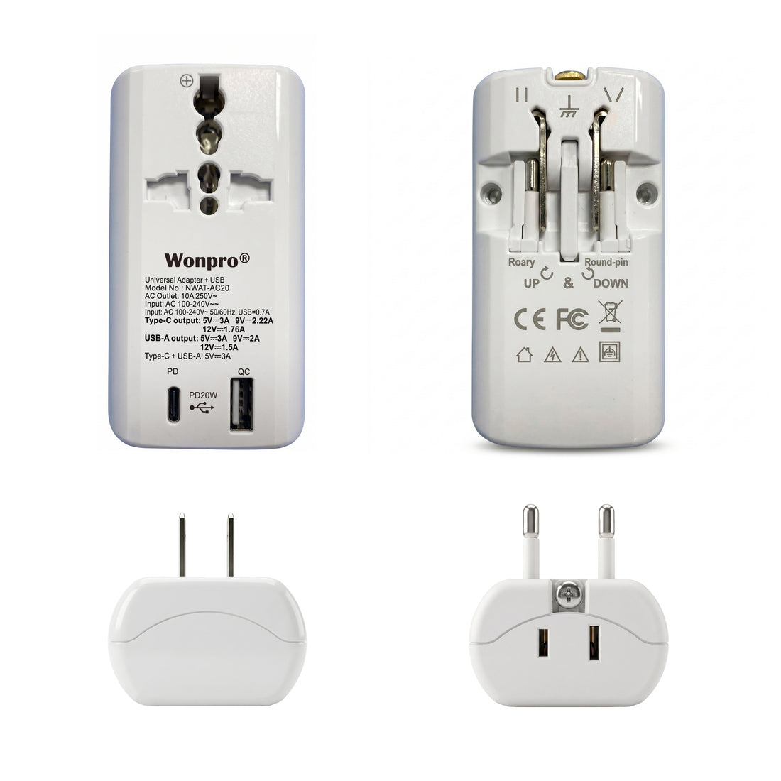 ADAPTADOR MULTIPLE (PINES INTERCAMBIABLES) 5V 3A ENTRADAS TIPO A+C COLOR BLANCO