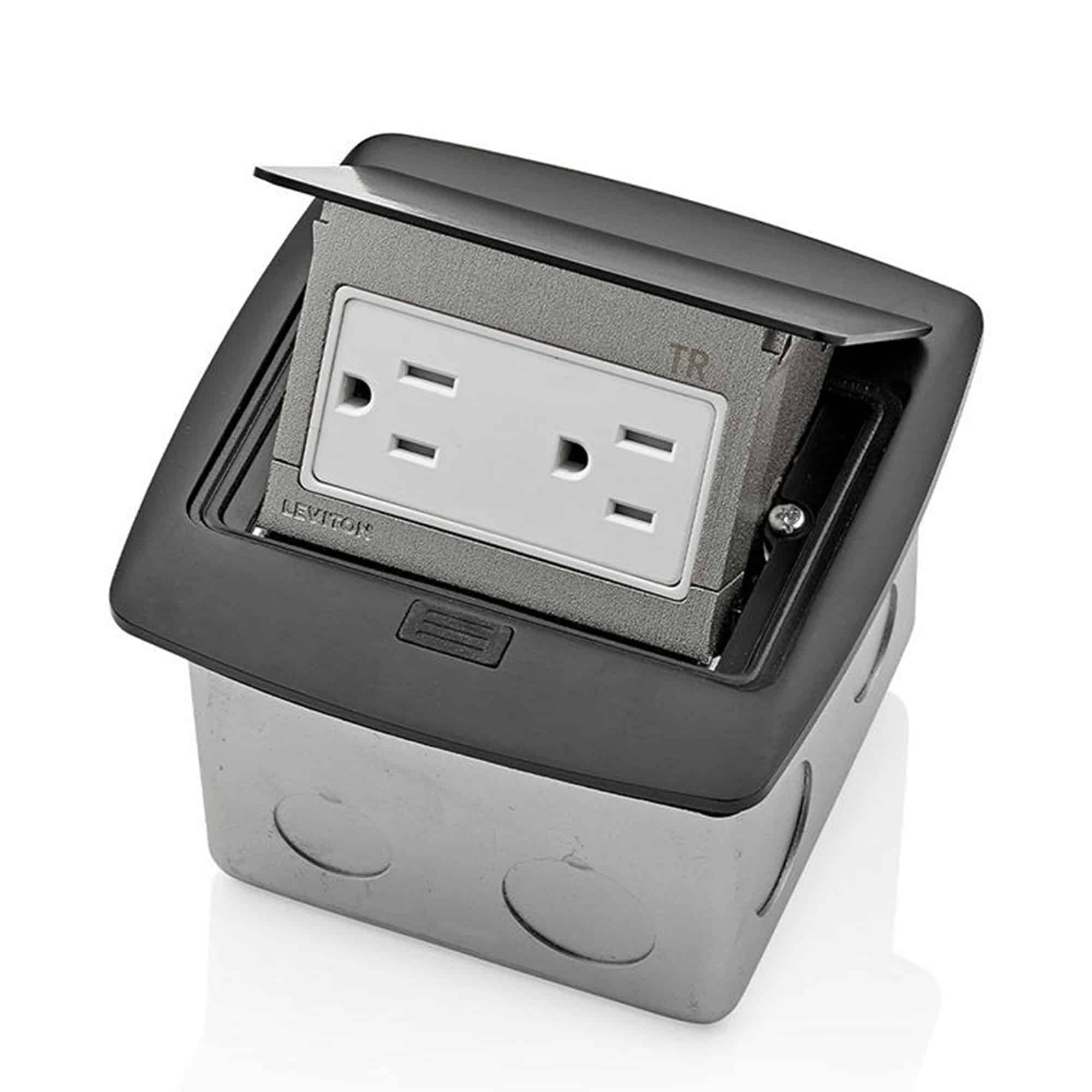 CAJA POP UP PARA PISO COLOR NEGRO CON TOMACORRIENTE DE 15A