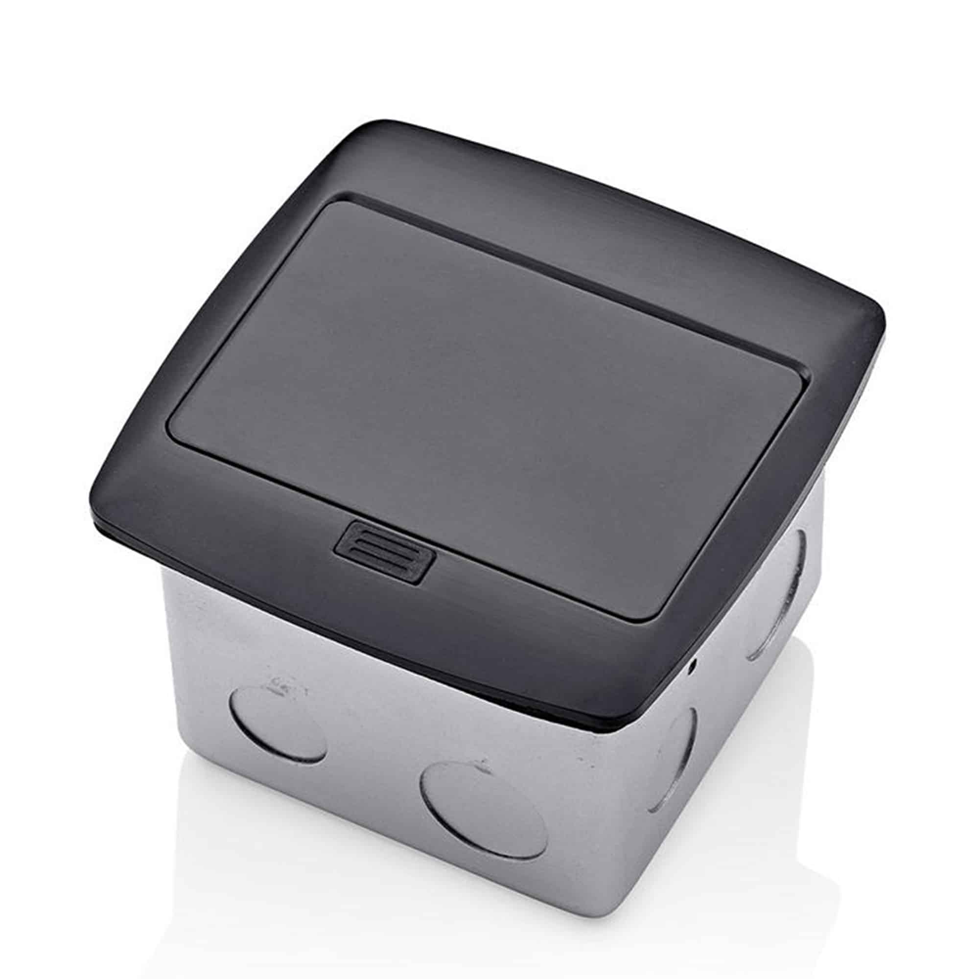 CAJA POP UP PARA PISO COLOR NEGRO CON TOMACORRIENTE DE 15A