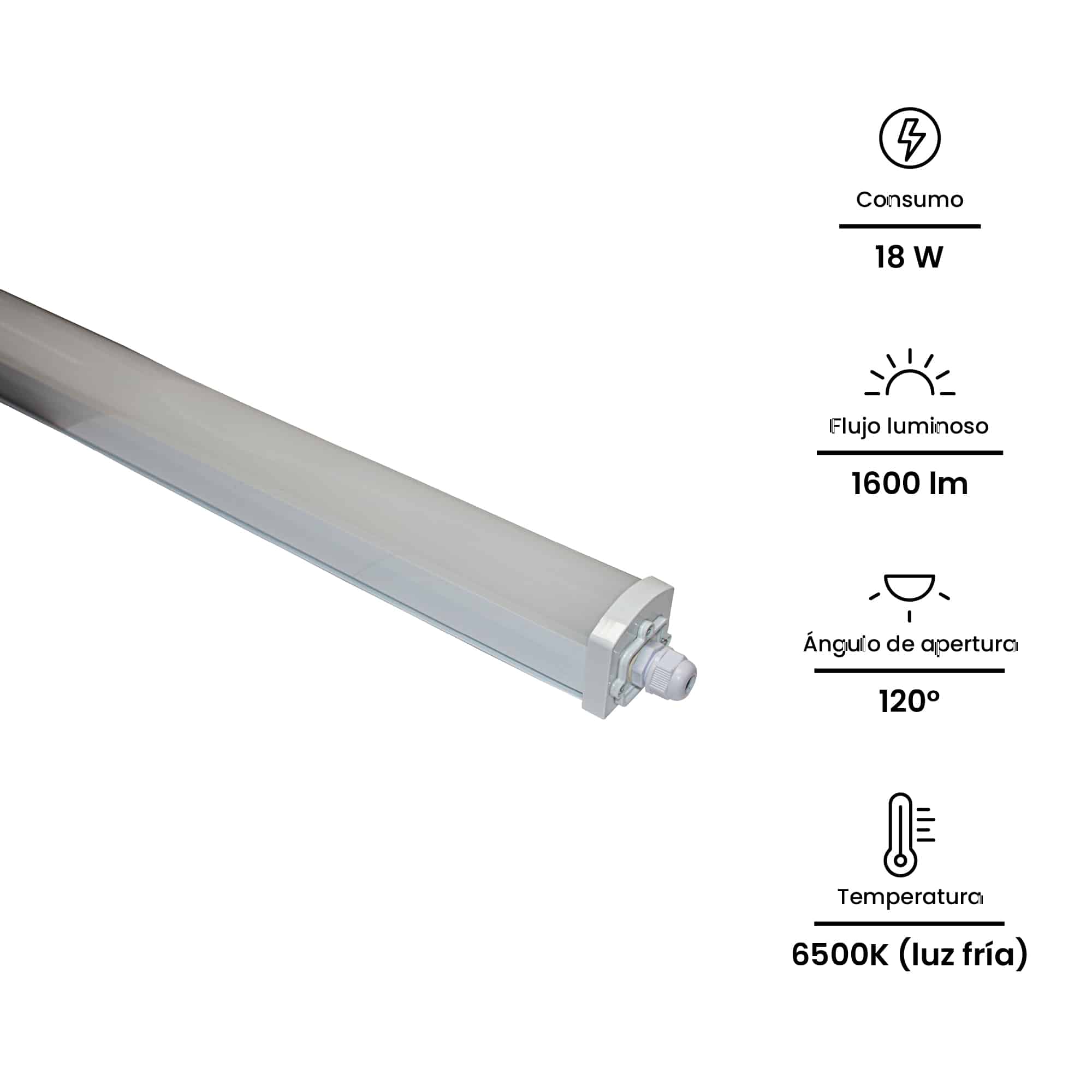 EQ. HERM. IND. COMPLETO 18W, 1600lm 600M, IP65 IK08, 6500K 220-240V; Modelo: PK