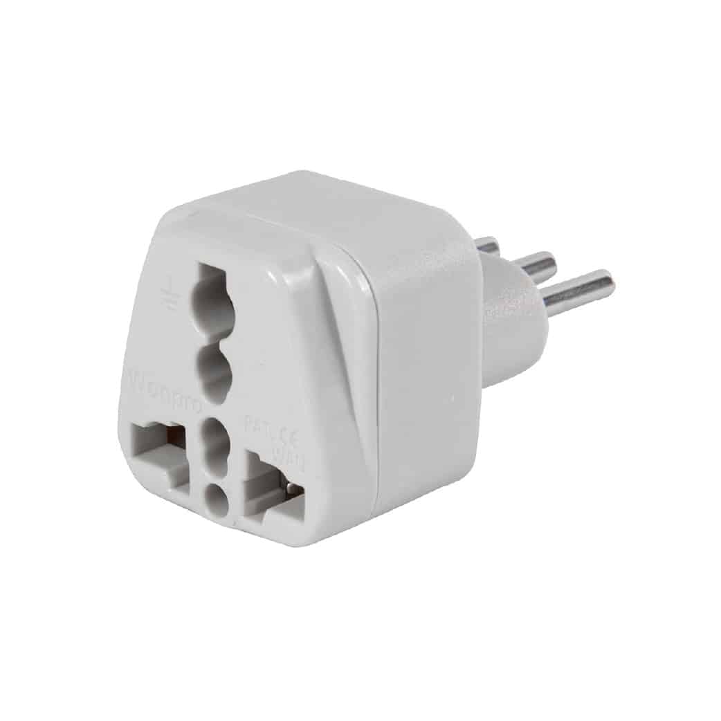 ADAPTADOR UNIVERSAL ESPIGA TRES EN LINEA 10A 250V COLOR GRIS