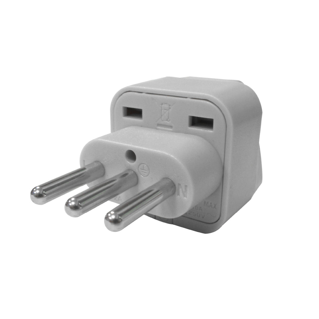ADAPTADOR UNIVERSAL ESPIGA TRES EN LINEA 10A 250V COLOR GRIS