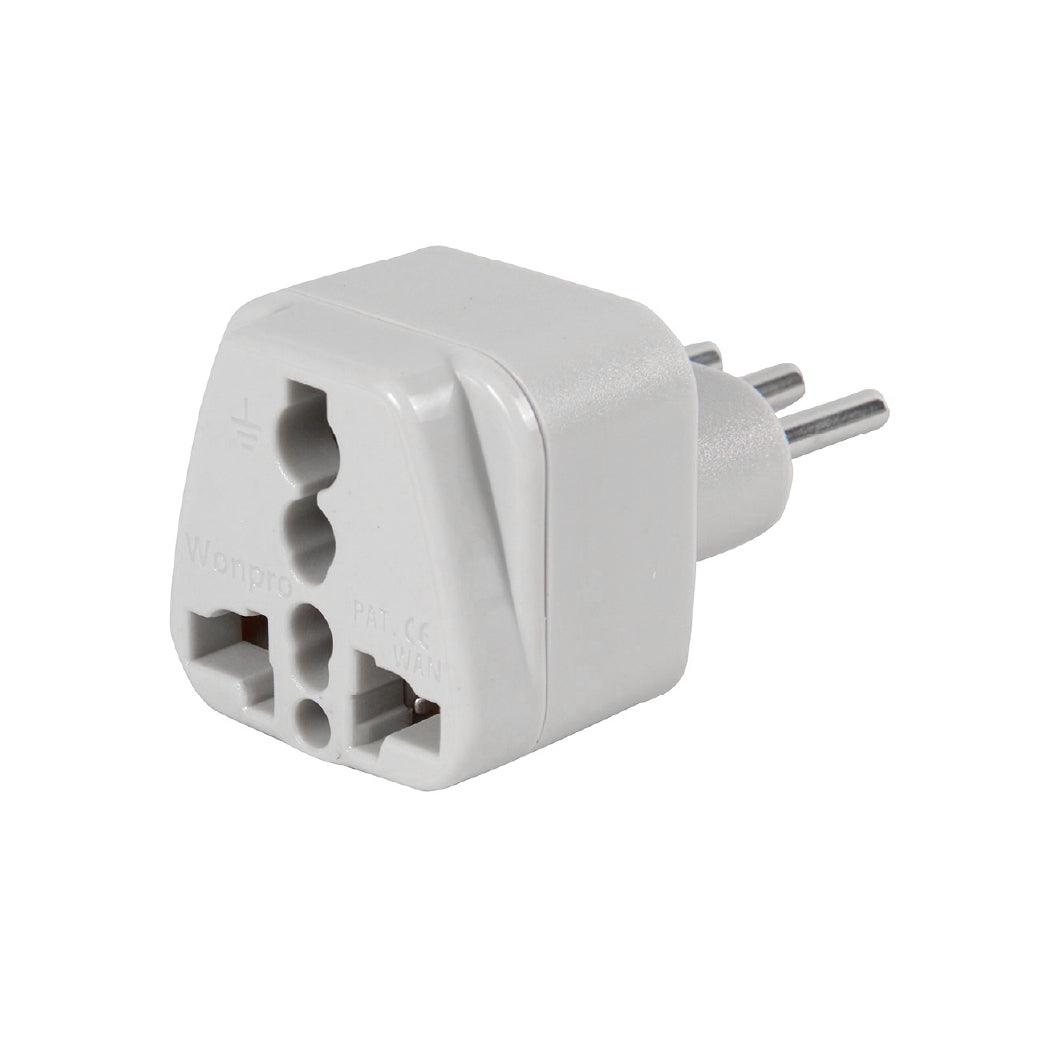 ADAPTADOR UNIVERSAL ESPIGA TRES EN LINEA 10A 250V COLOR GRIS