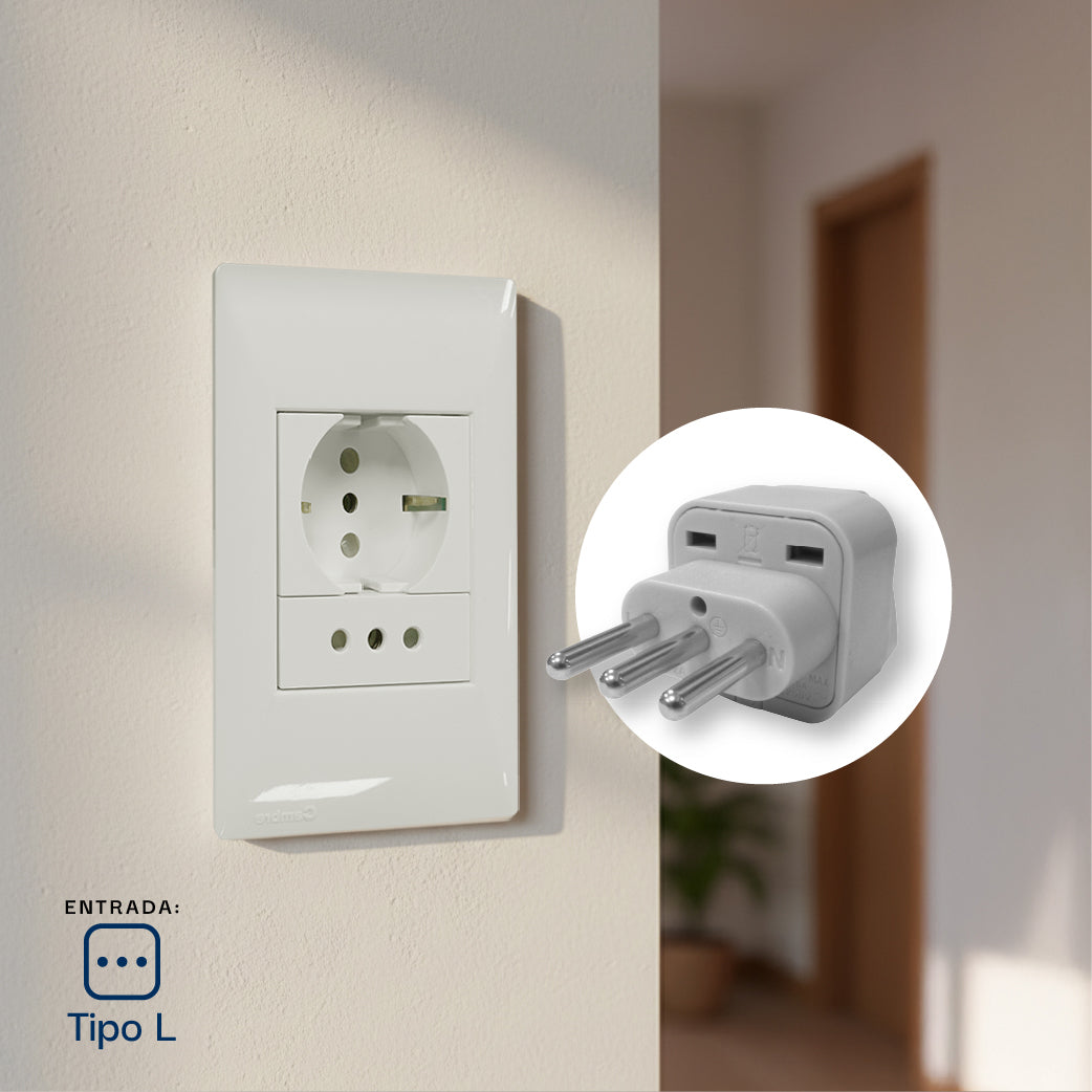 ADAPTADOR UNIVERSAL ESPIGA TRES EN LINEA 10A 250V COLOR GRIS