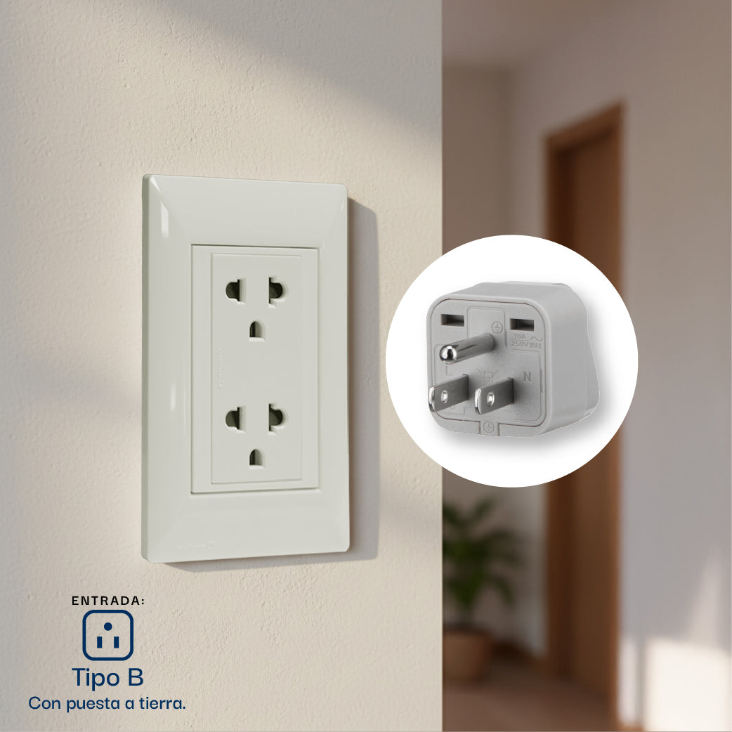 ADAPTADOR UNIVERSAL ESPIGA PLANA 10A 250V CON L/T COLOR GRIS