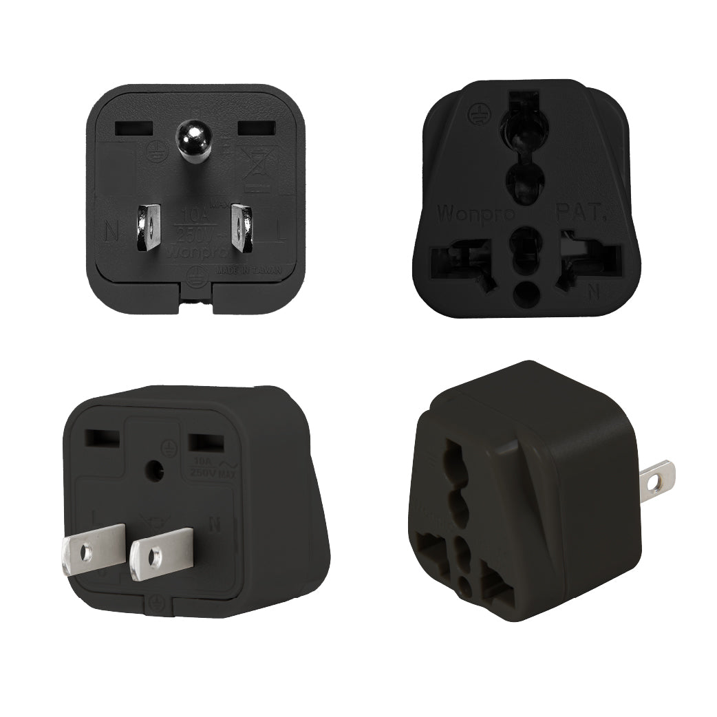 ADAPTADOR UNIVERSAL ESPIGA PLANA 10A 250V COLOR NEGRO