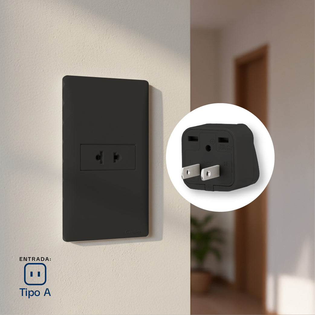 ADAPTADOR UNIVERSAL ESPIGA PLANA 10A 250V COLOR NEGRO