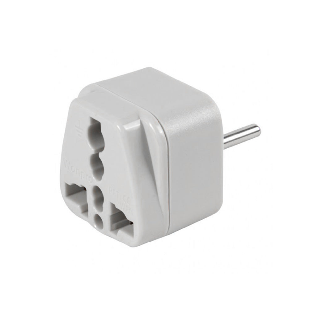 ADAPTADOR UNIVERSAL ESPIGA REDONDA 10A 250V COLOR GRIS