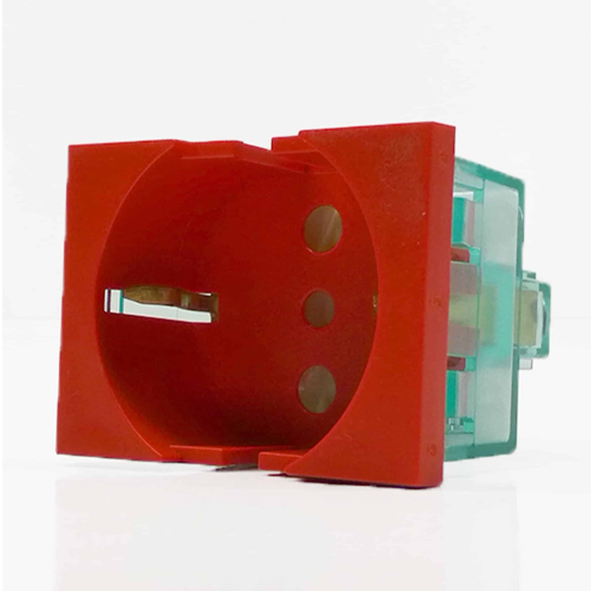 TOMA SCHUKO L/T 10/16A 250V ROJO POLARIZADO CON PROTECCION (2 MÓDULOS)