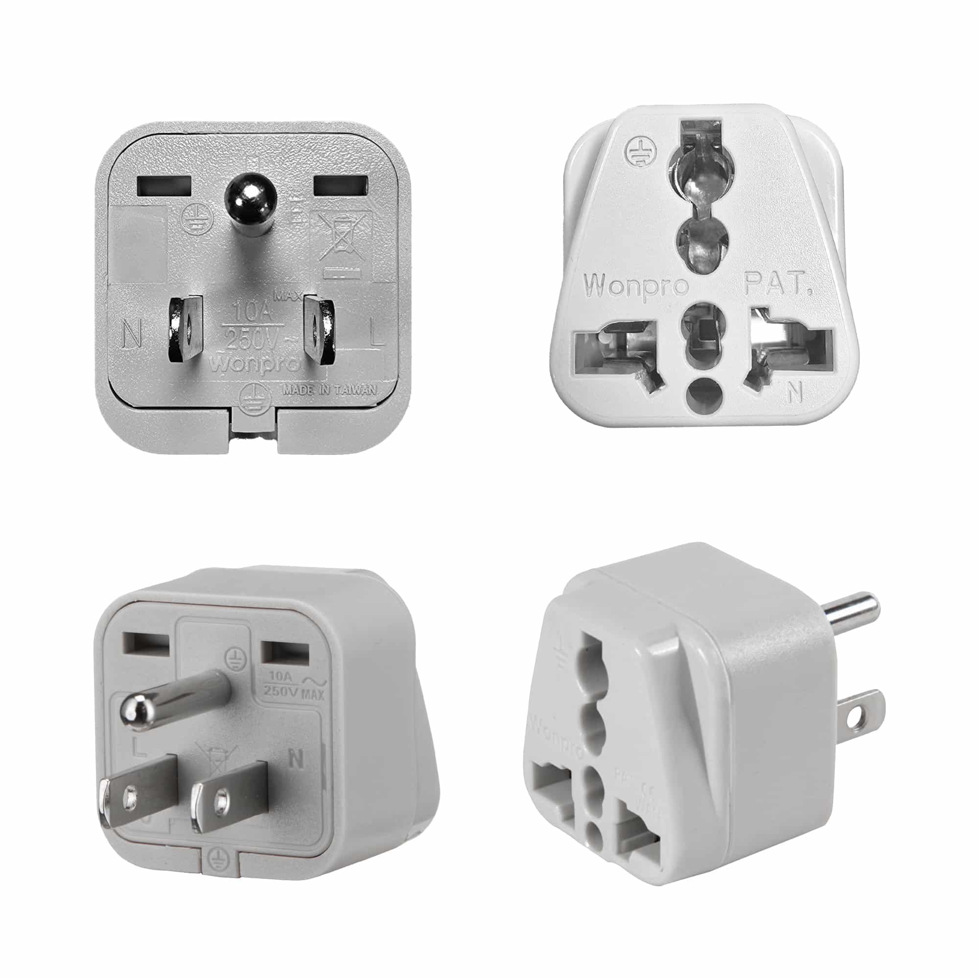 ADAPTADOR UNIVERSAL ESPIGA PLANA 10A 250V CON L/T COLOR GRIS